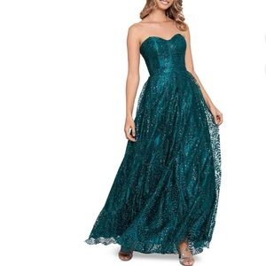 Blondie Nites Juniors' Strapless Glitter Ball Gown - Green